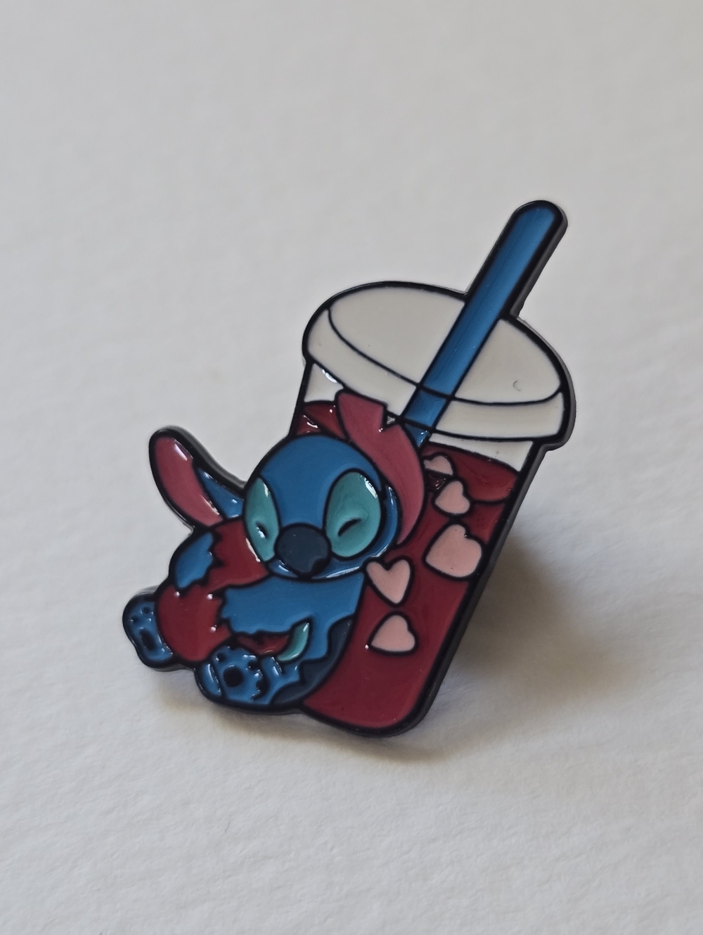 Stitch Enamel Pin with Red Drink